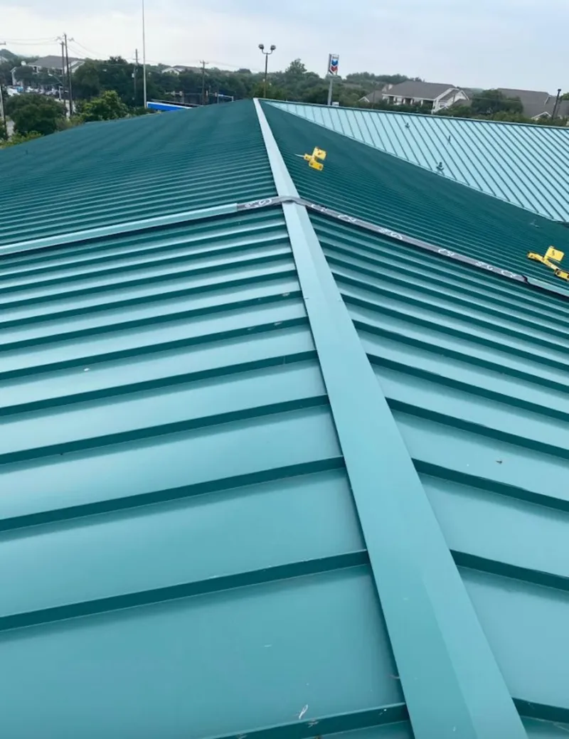 Green commercial metal roof ridge and valley for Metal Roof Repair in Baldwin Park